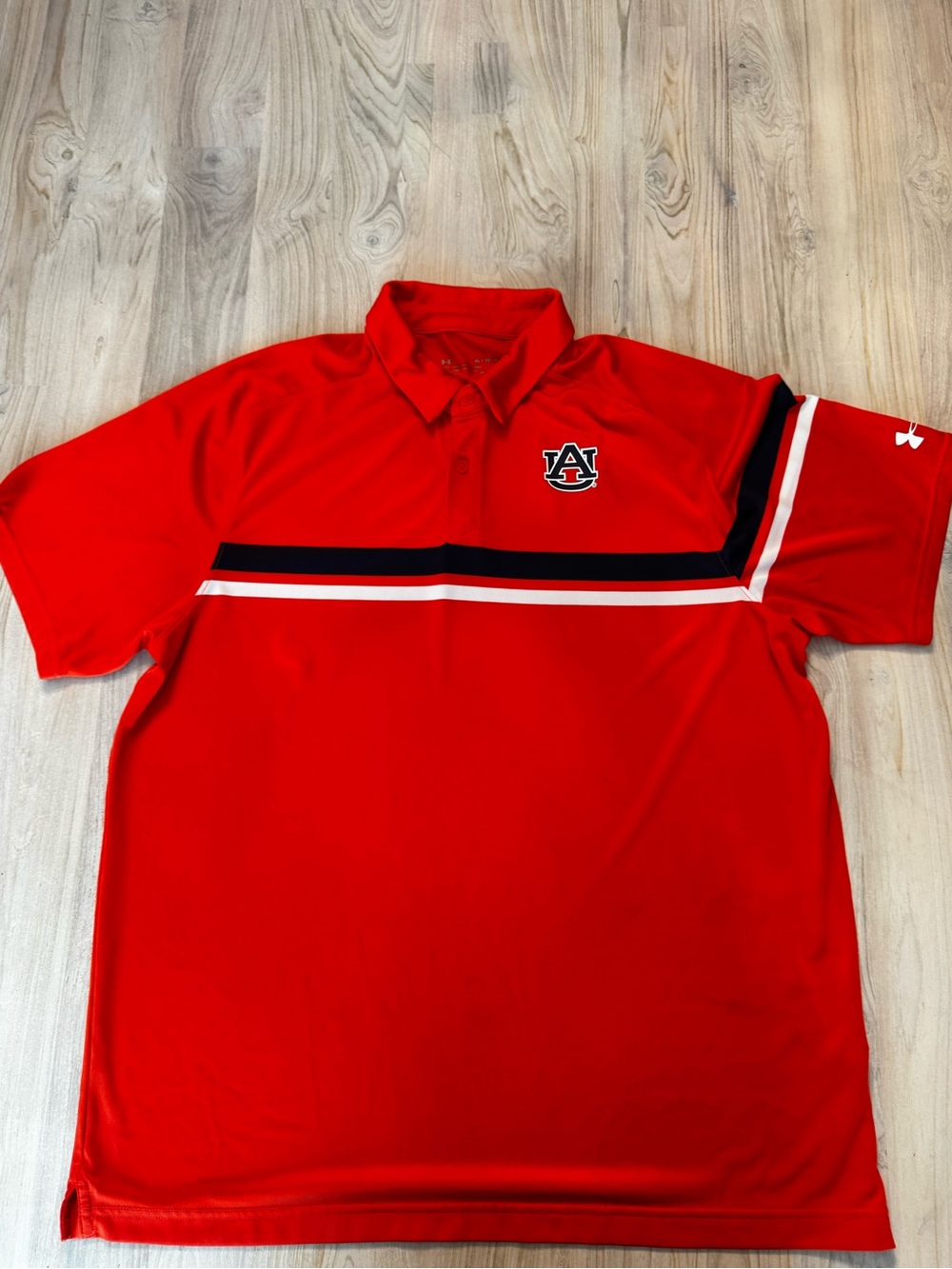 Under Armour Auburn University Men’s Orange Polo with Navy and White Stripes